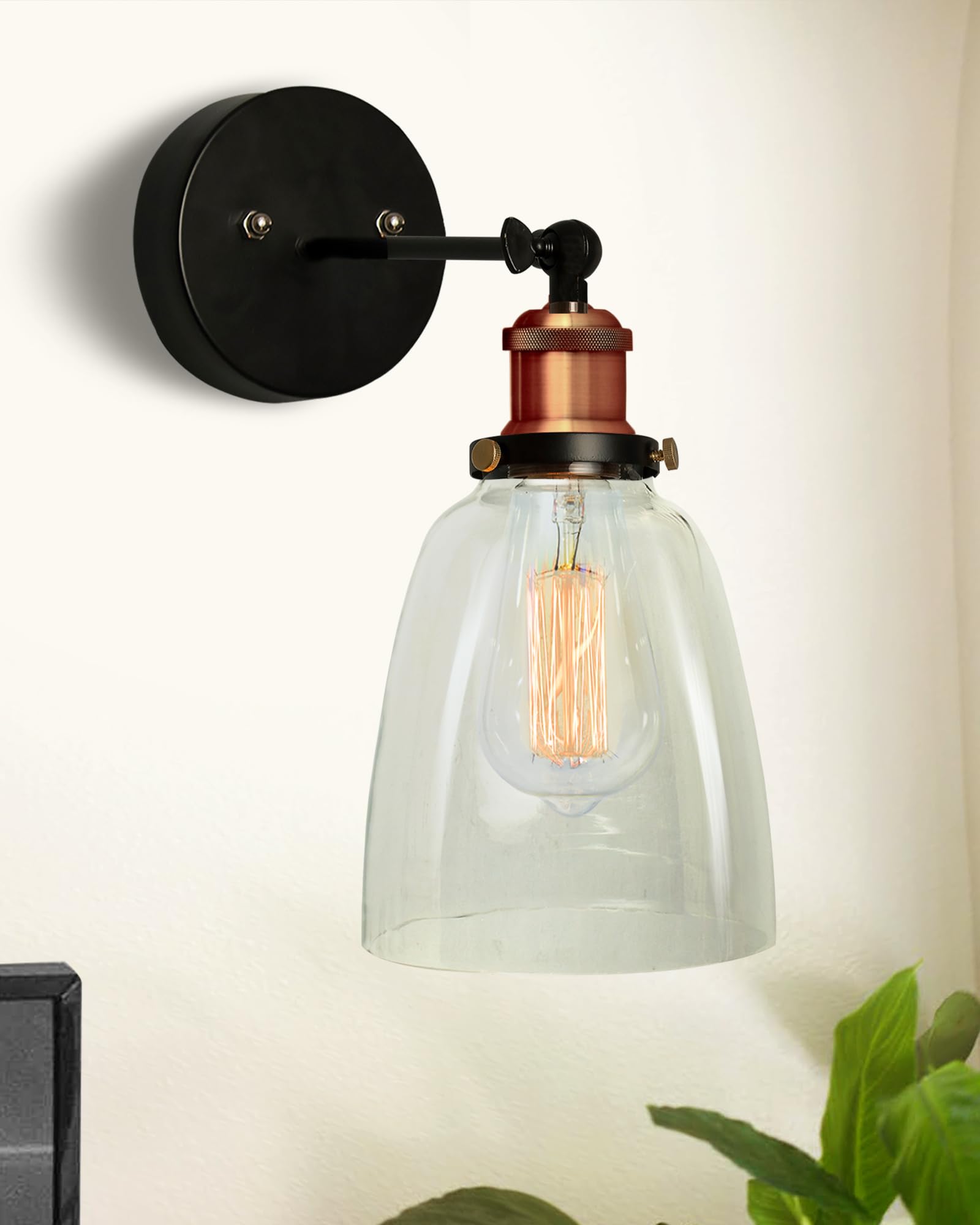 Homesake®Edison Industrial Glass Bell Wall Lamp, Antiqure Copper Vintage Industrial Loft, E27 Holder, Decorative, Swing Wall Light, Filament/LED-image-13