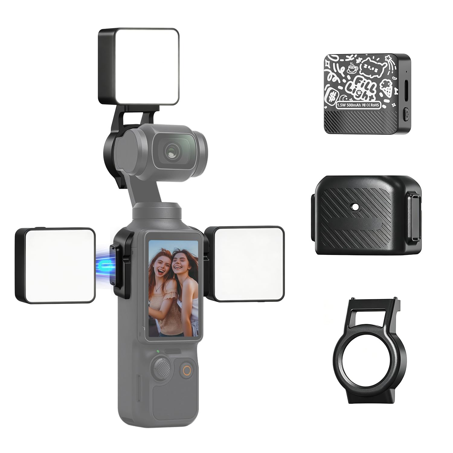 yAyusi 3er-Set Magnetisches LED Video Licht für DJI OSMO Pocket 4/3, 500mAh Mini Fülllicht, Pocket 4/3 Zubehör, CRI≥95, 2 Helligkeitsstufen ＆ 3 Farbtemperaturmodi für Selfie-Vlog-Aufnahmen