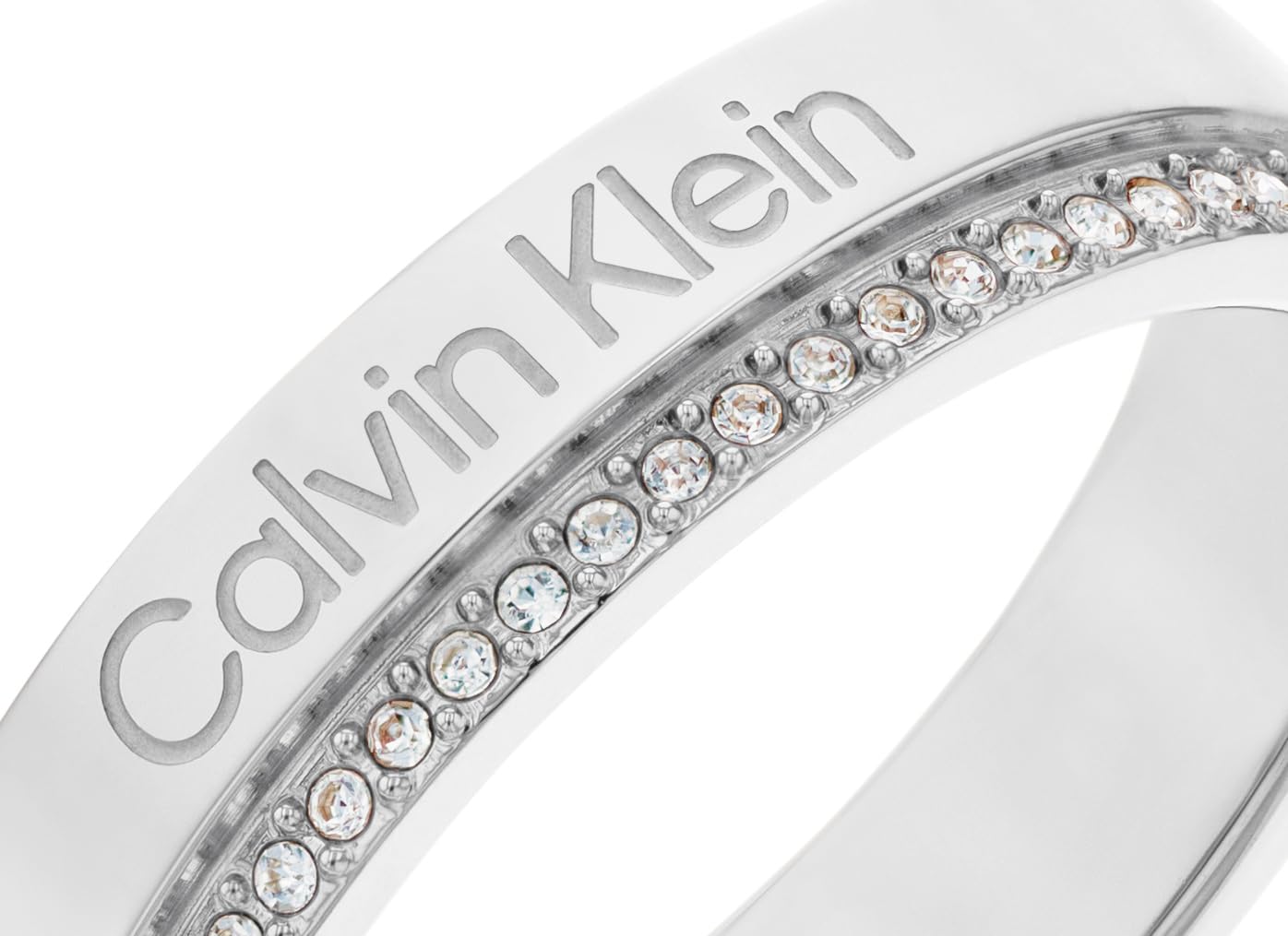 Calvin Klein Damski pierścionek z kolekcji MINIMAL LINEAR ze stali nierdzewnej ozdobiony kryształami - dostępny w kolorze srebrnym, złotym lub różowego złota