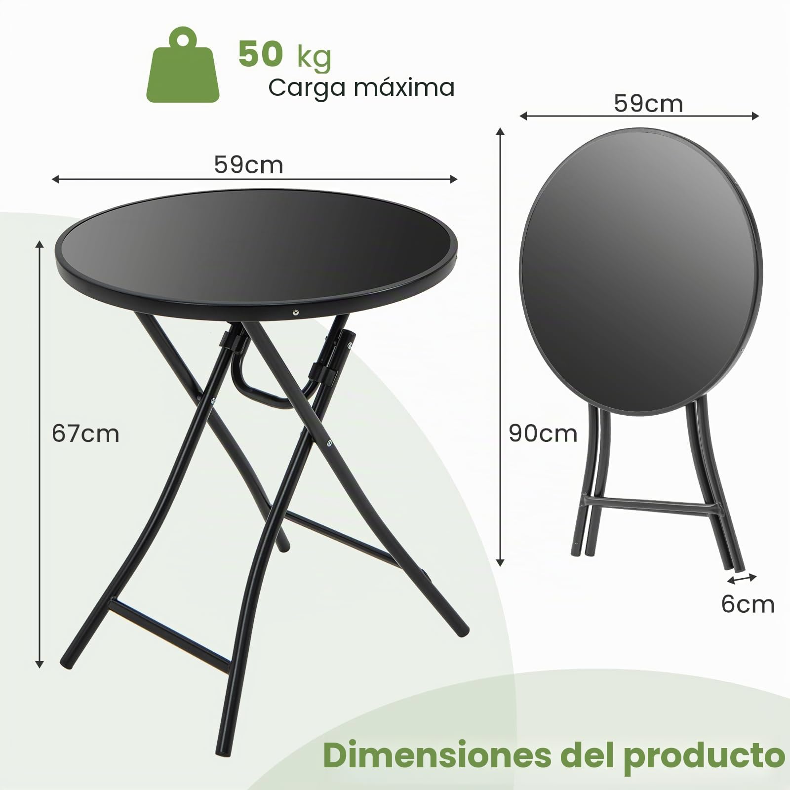 GOPLUS Mesa auxiliar redonda, diámetro de 59 cm, mesa de jardín plegable de metal y cristal templado, mesa de balcón, pequeña resistente a la intemperie, mesa de café, mesa de café, mesa de comedor,
