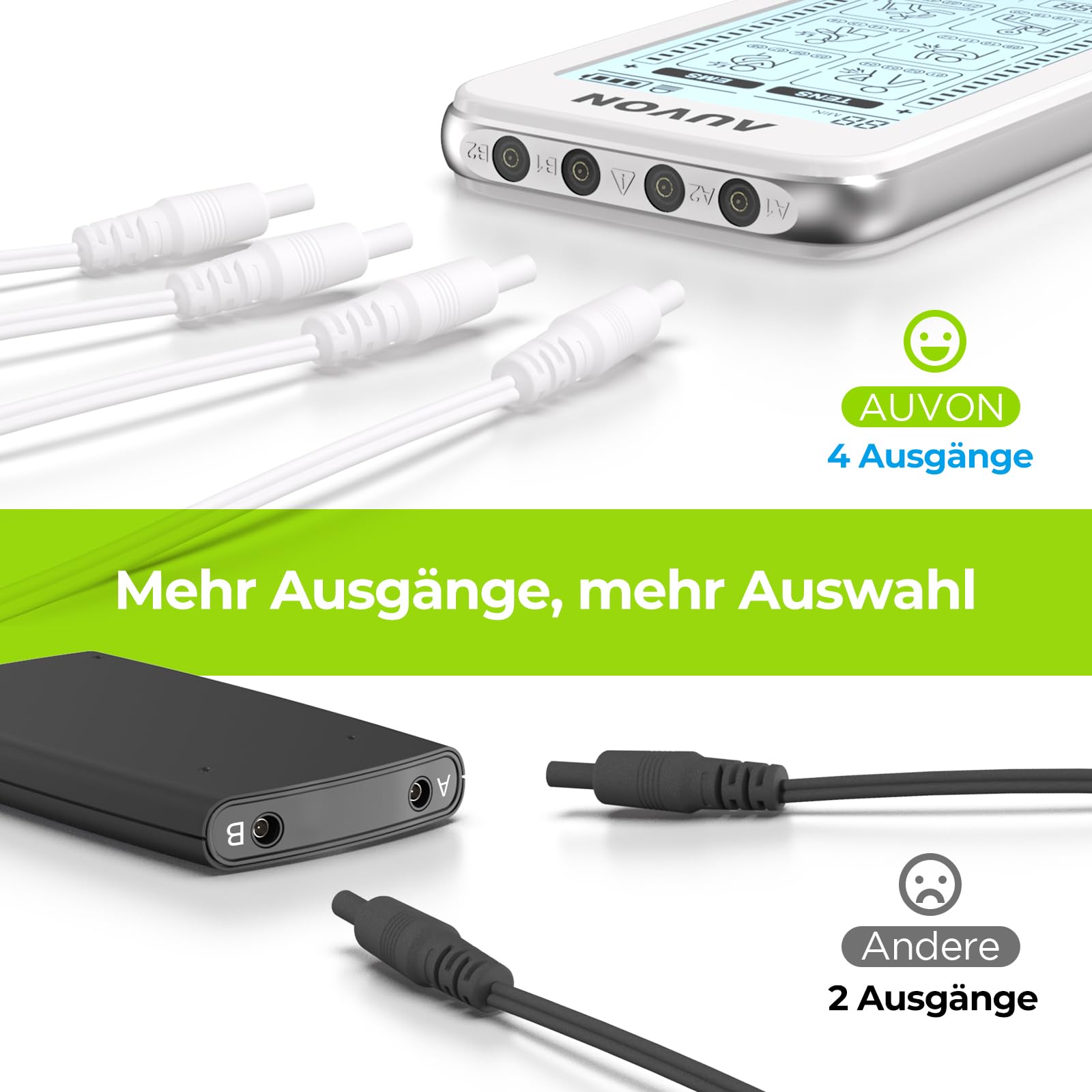 AUVON 4 Kanäle TENS EMS Gerät für Schmerzlinderung, 10er 2"x 2" TENS Pads | 24 Modi Reizstromgerät, medikamentenfrei Schmerzlinderung für Schulter, Rücken und Muskel, Premium-Elektroden patentiert