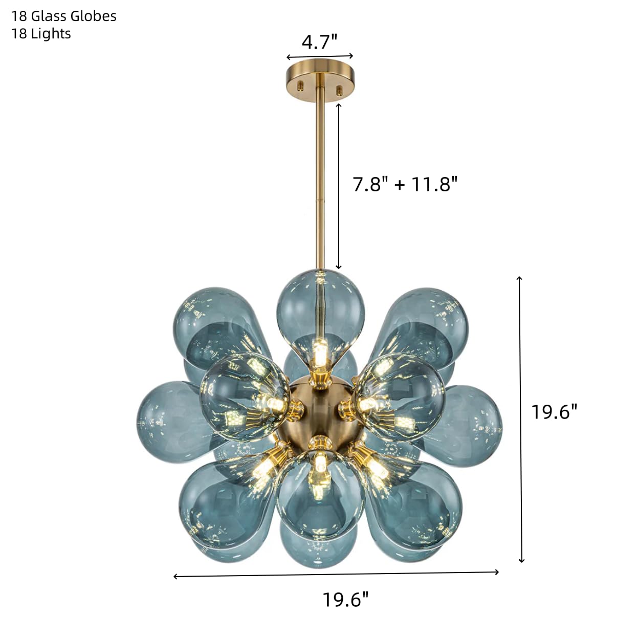 SEEAIRSHOP Blue Glass Globe Chandelier Mid-Century Modern