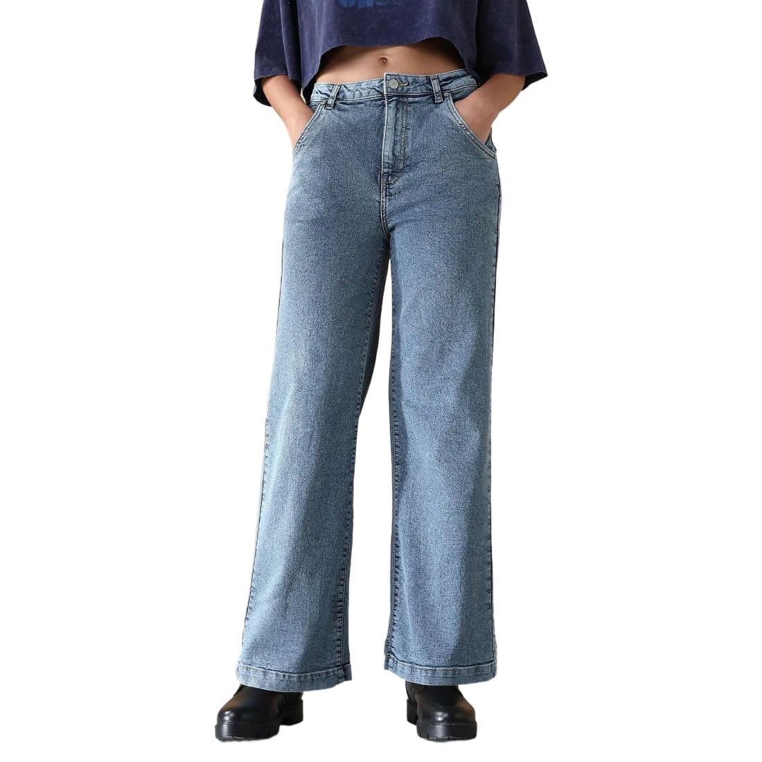 Women's Wide Leg Fit Jeans| Solid | High Rise | Stretchable | Jeans for Woman-image-40