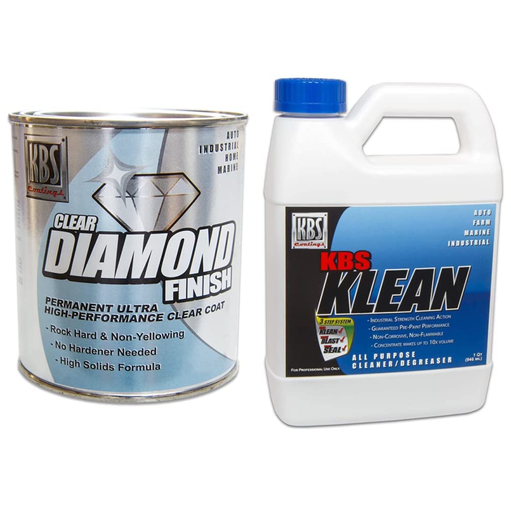 KBS Coatings 8404 DiamondFinish Clear Coat - 1 Quart, 32 Fl Oz (Pack of 1) & 2400 KBS Klean - 1 Quart, Water Based Cleaner & Degreaser Concentrate
