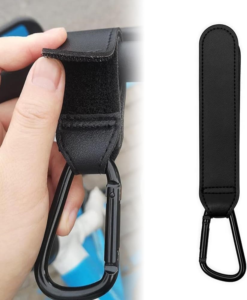 2 Pcs Baby Stroller Hooks, Bag Hooks for Hanging Diaper Bags, Multipurpose Hooks for Grocery Shopping Bags,Premium Vegan Leather Pram Straps (Black) - 4