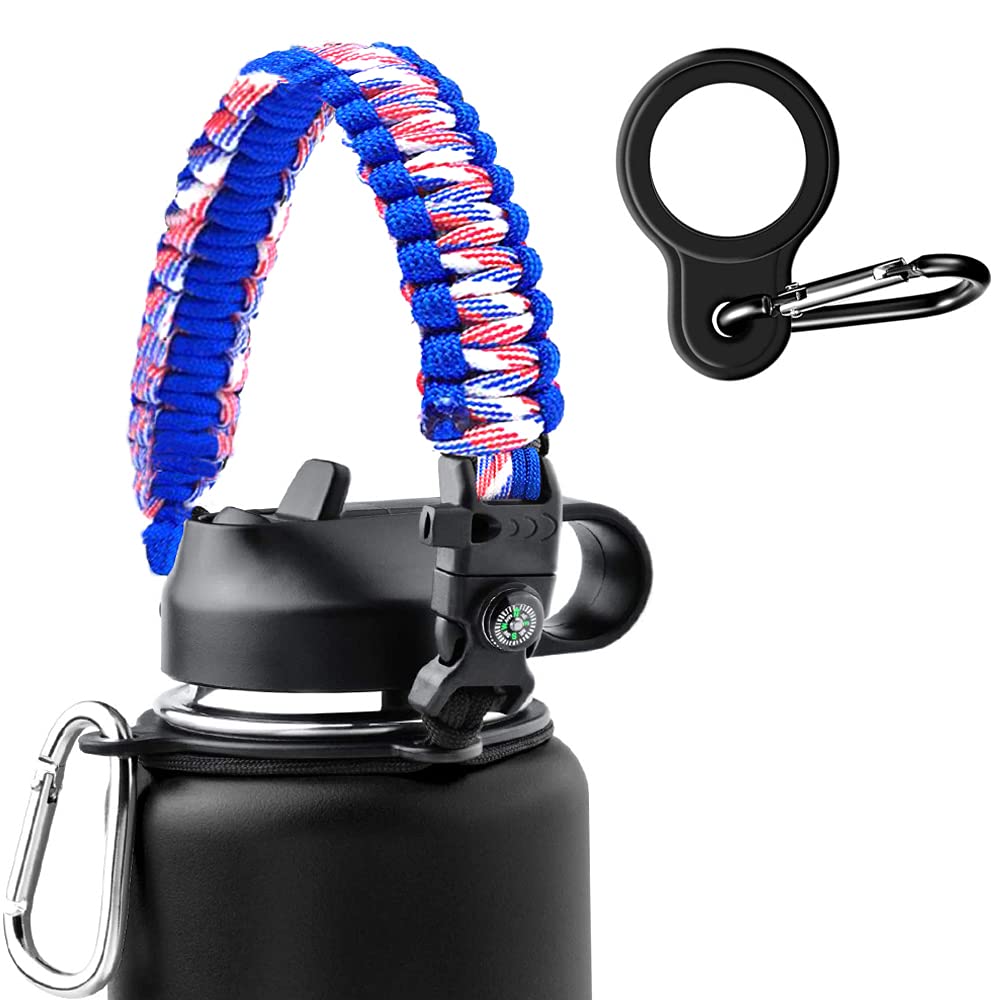 Paracord Handle For Water Bottle Strap,Compatible With Hydro Flask And Other Width Mouth Water Bottles 12oz - 64 oz,Paracord Strap With Compass,And Whistles For Outdoor Activities or Daily Use