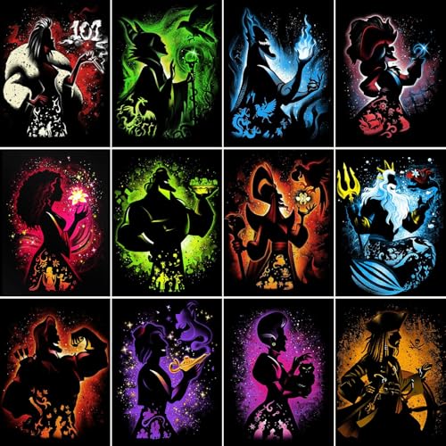 12 Pack Diamond Art Kits for Adults 5D Full Round Drill Princess Diamond Painting Kits for Adults Beginners DIY Diamond Painting Gem Art Kits for Gifts Home Wall Decor 12x16inch