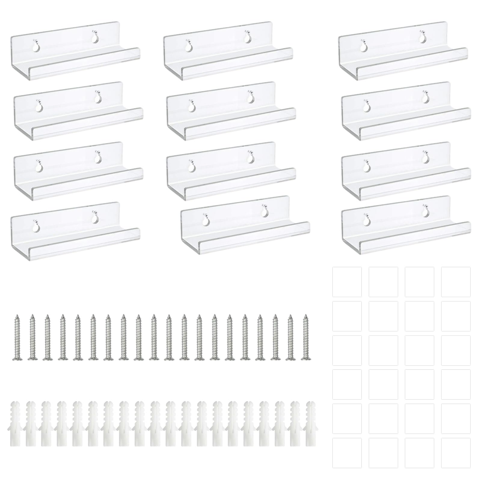 Yongyann 12Pcs Clear Acrylic Vinyl Wall Mount, 4in Invisible Floating Shelf