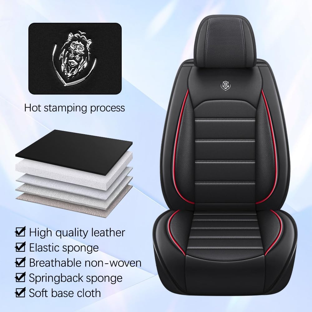 Leather Seat Cover for Nissan Sentra 2005-2023,Waterproof Soft Seat Covers,Interior Accessories Seat Covers Cushion Vehicle Protector Airbag Compatible(Black&Red,2PCS Front)