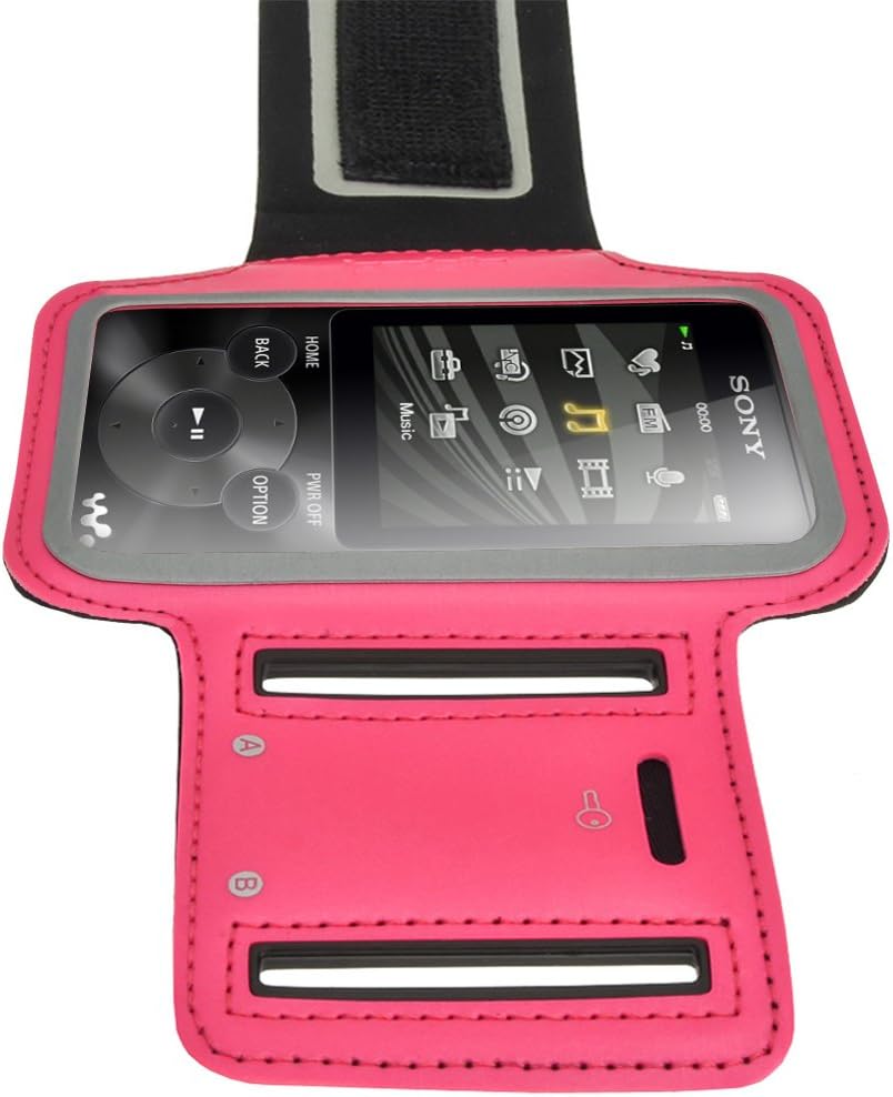 iGadgitz U2761 Anti-Slip Reflective Neoprene Armband Compatible with Sony Walkman NWZ-E585 and NWZ-E380 Sports Jogging Gym - Pink : Electronics