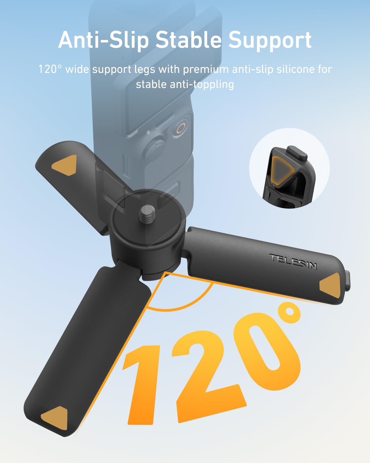 TELESIN Mini Tripod for DJI Osmo Pocket 4/3 Camera & Phone, One-Key Quick Open 1/4" Screw Vlogging Small Desktop Tripod Handle Grip 2-in-1, For Pocket 4/3 & Action 6/5 pro/Go Pro/Insta360 X5 Camera — view 6