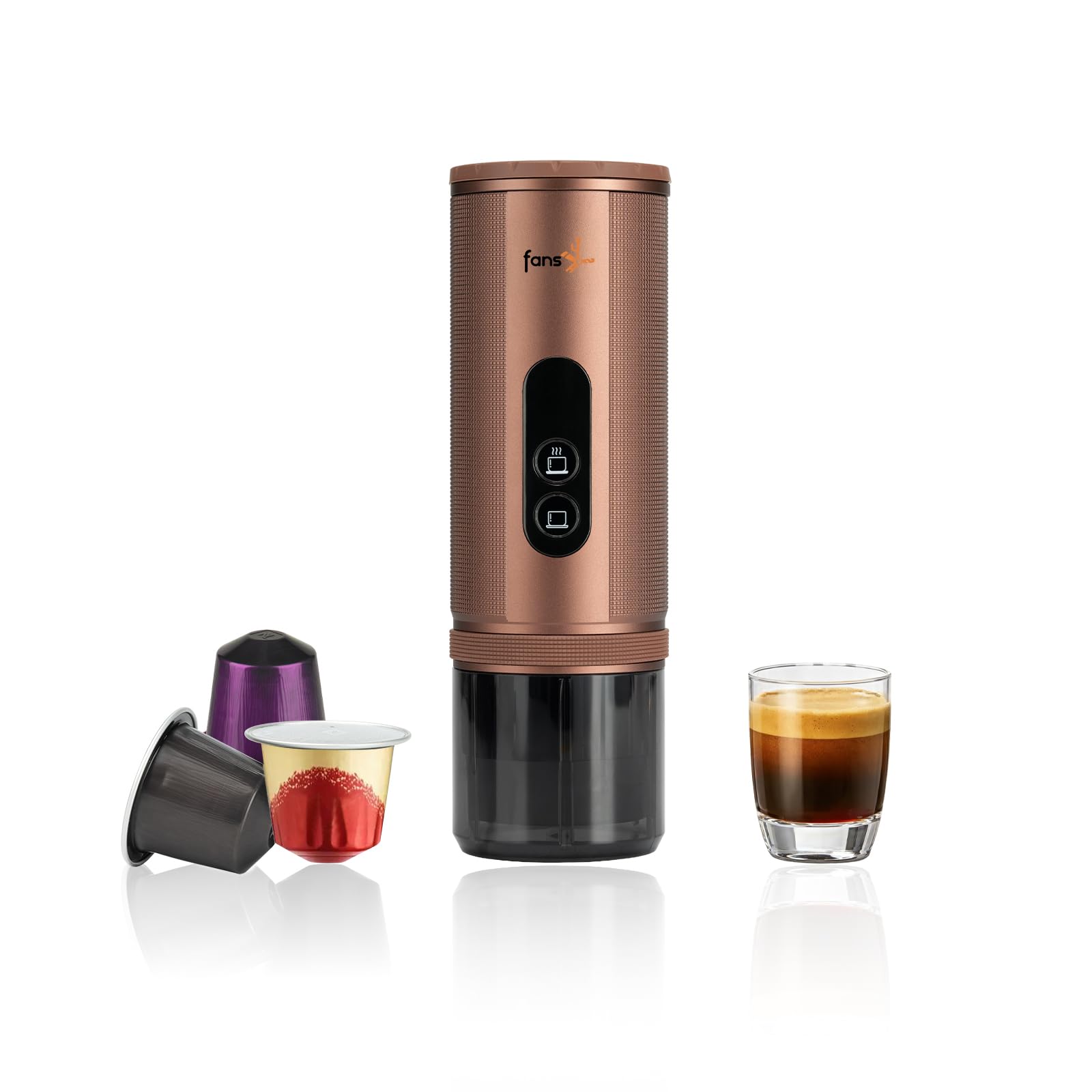 Cafetera Espresso Portátil: Cafetera Portatil Capsulas para Viaja - 8 Tazas por Carga - Calentamiento rápido - Indicado para coche y viajes - Compatible con Cápsulas Nespresso -Marrón