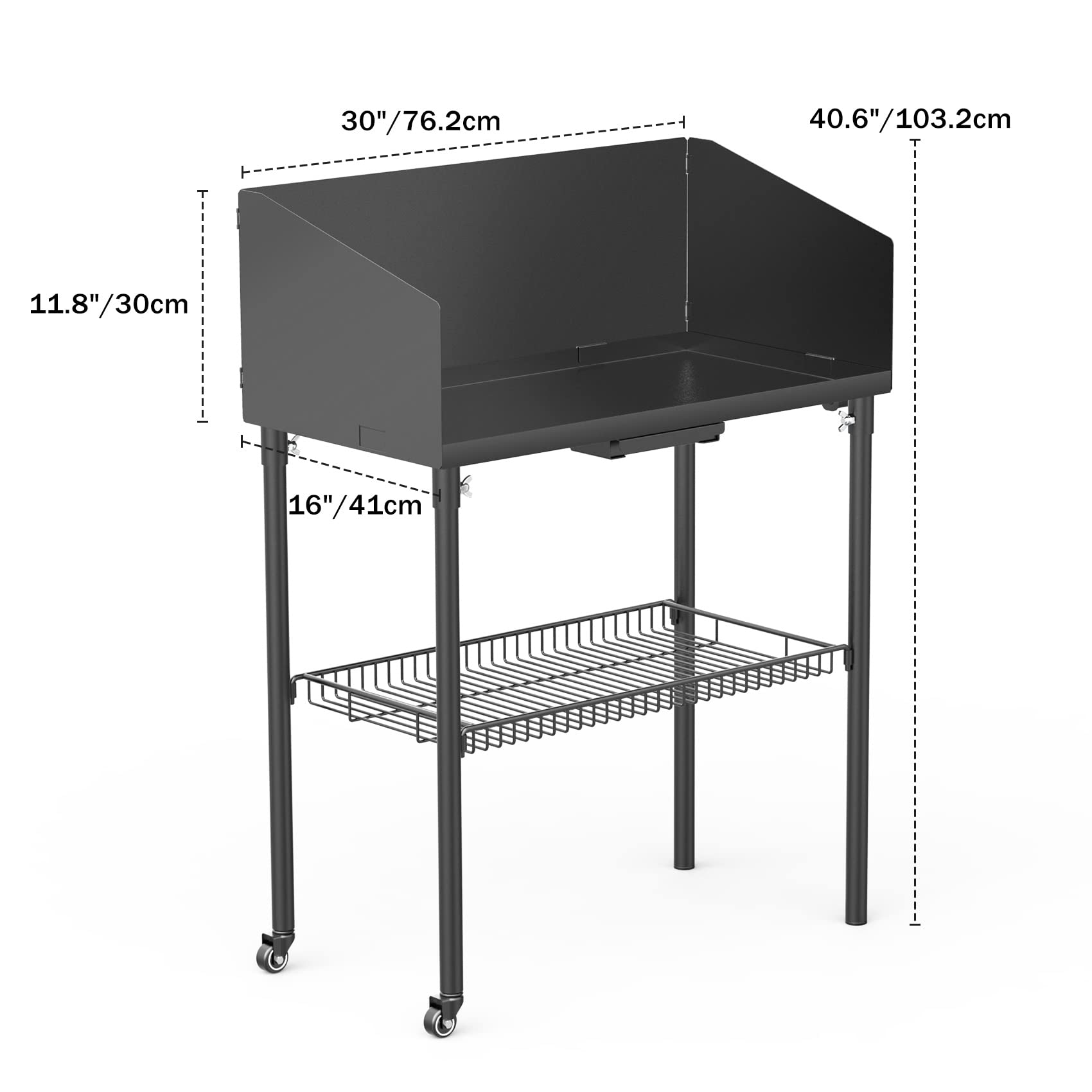 onlyfire 76 × 41 cm grill na kółkach z ochroną przed wiatrem i półką | Stół Dutch Oven, stół do grillowania do garnka i akcesoriów do grilla, wiatroszczelna osłona ochronna