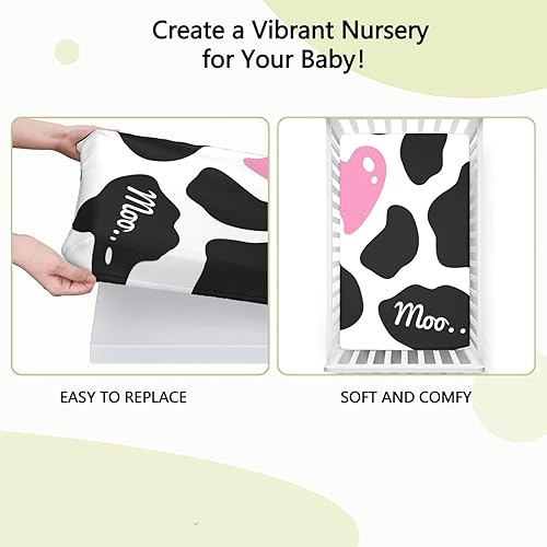 Miniatura 6 de Sábana bajera ajustable para cuna con temática de vaca, sábana bajera estándar para cuna, material ultra suave, sábana de colchón para cuna o sábana