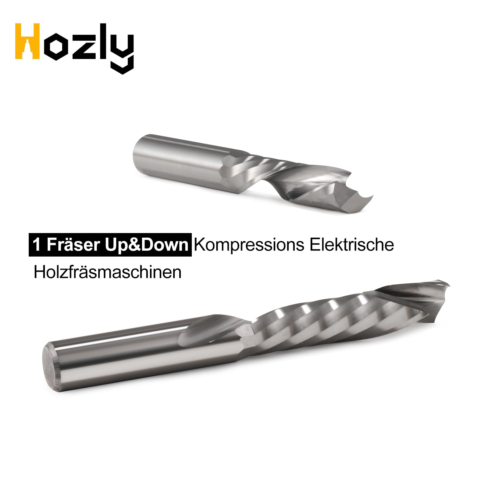 EU_HOZLY 3,175mm Einzellicht Komposit Fräser，1 Fräser UP&DOWN Cut Spirale Router Bit，3.175mm (1/8") Schaft,22mm Schnittlänge, 45mm Gesamtlänge CNC Fräser Bit Holz 10 Stück(3.175 * 22 * 45)