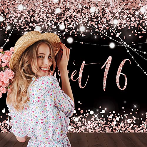 Fondo para fiesta Sweet 16 en negro y rosa 7x5ft miniatura 2