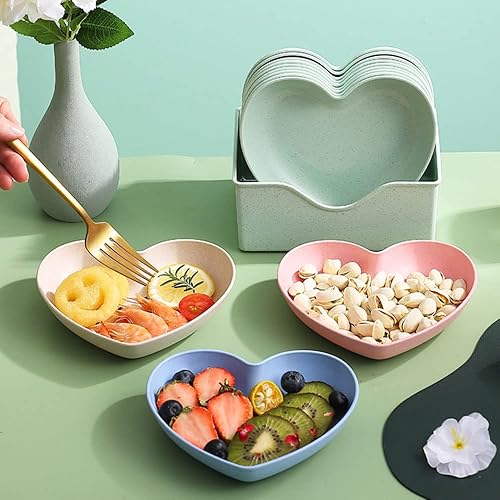 Miniatura 9 de Juego de 10 platos llanos en forma de corazón, platos de 6 pulgadas, bandeja de frutas, cuencos de aperitivos sin BPA (rosa)