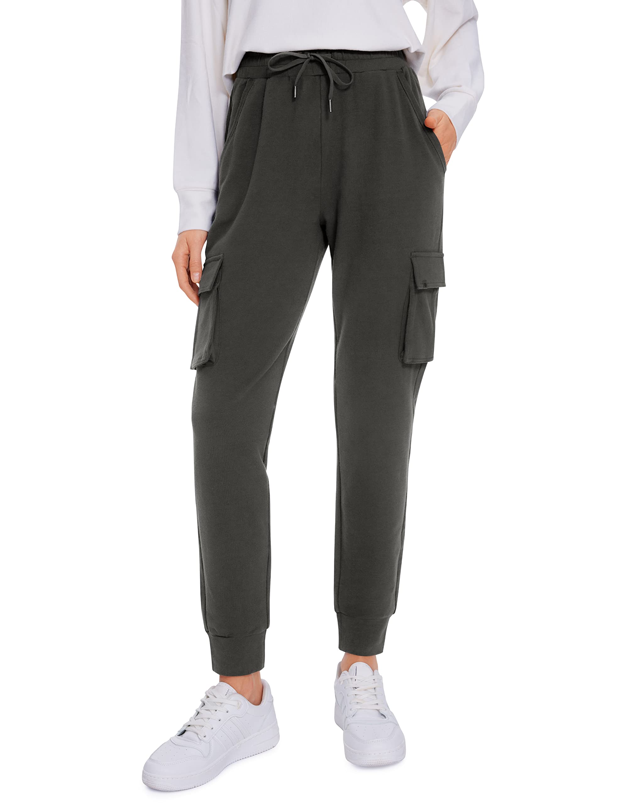 CRZ YOGA Womens Sweatpants Lightweight Cotton Cargo Joggers with 6 Pockets High Waisted Super Soft Casual Sweat Pants