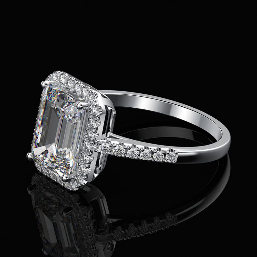 Tummty 925 Sterling Silber 6 Karat Smaragdschliff Moissanite Diamant-Verlobungsringe für Damenschmuck