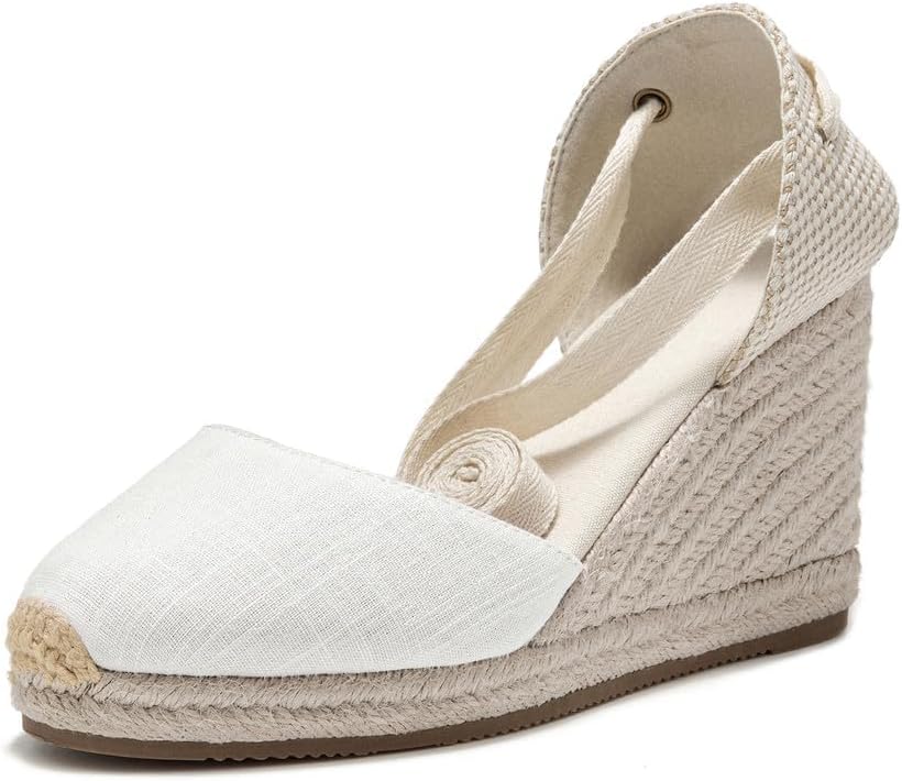 U-lite Womens Espadrille Wedge Sandals Closed Toe Platform Lace Up Ankle Strap Slingback Summer Dress Shoes - Image 7