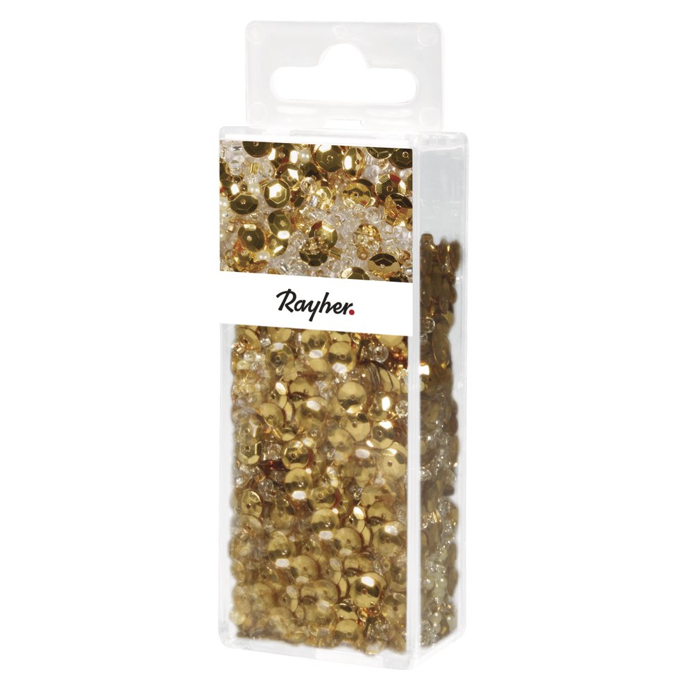 RAYHER Sequins Beads Mix and Wire, Gold, 12.8 x 4.4 x 3.2 cm