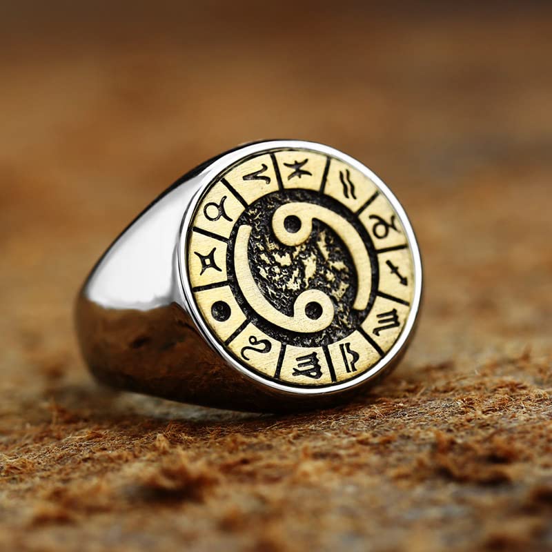 Image of Unisex 12 Constellation Zodiac Sign Signet Ring | Stainless Steel, Hip Hop Sign Signet, Horoscope Astrology Jewelry, Birthday Gift