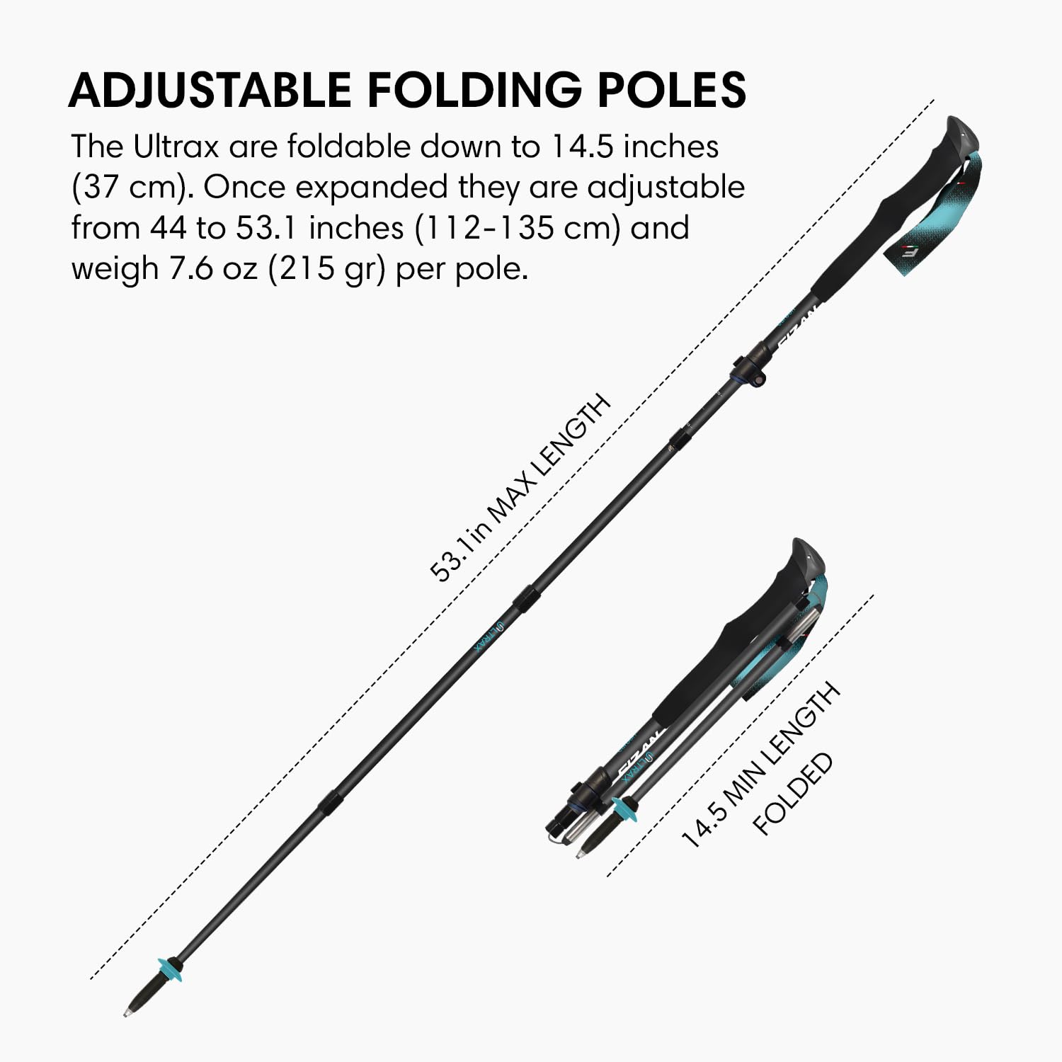 Fizan Ultrax - Bastones de Senderismo ultraligeros, mochileros, Ciclismo, senderos de Senderismo, Plegables a 14.5 Pulgadas, Aluminio o Fibra de Carbono