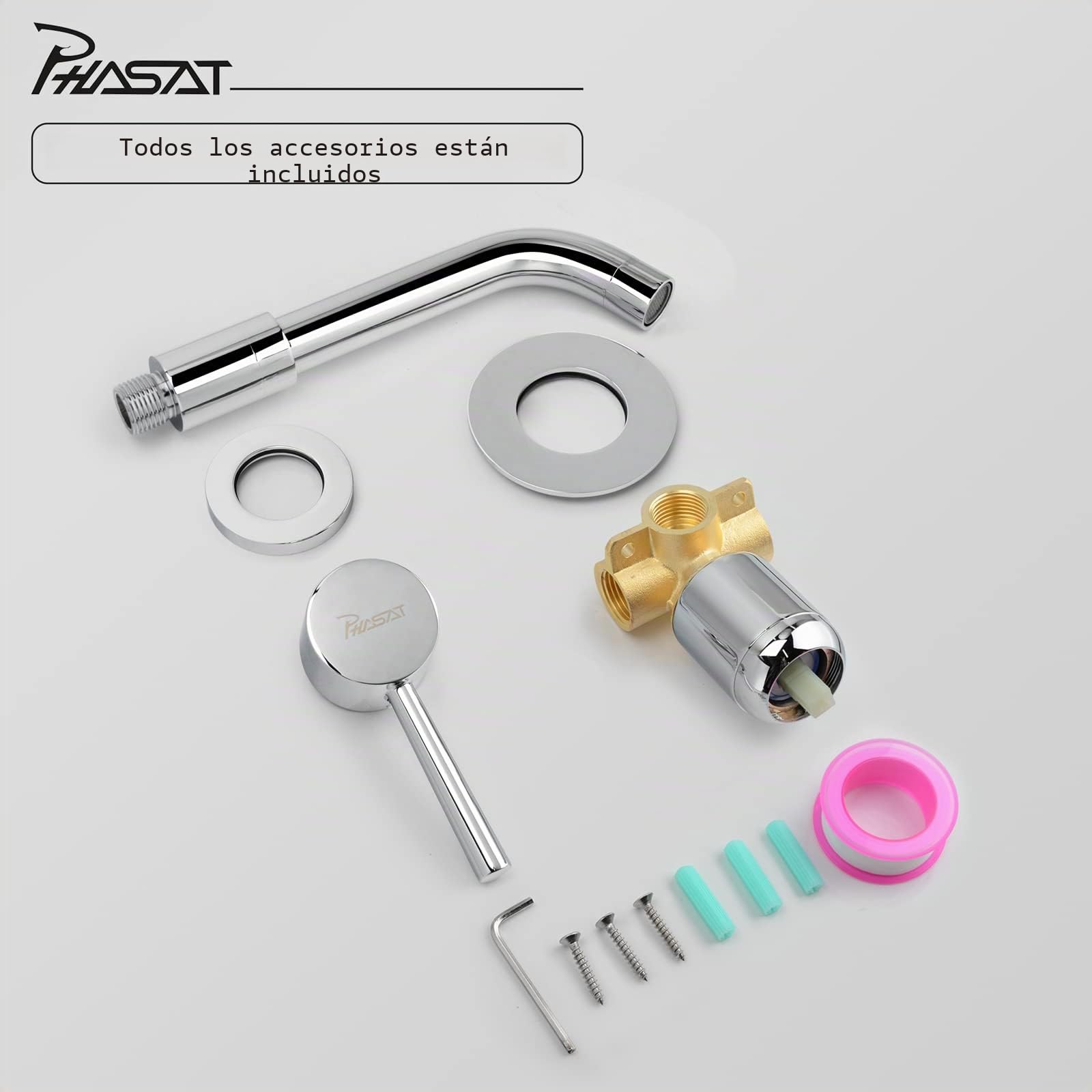 PHASAT Grifo de baño, Grifo de lavabo de doble agujero de montaje en pared, 360° caño giratorio,grifo mezclador monomando para lavabo PTBB06C