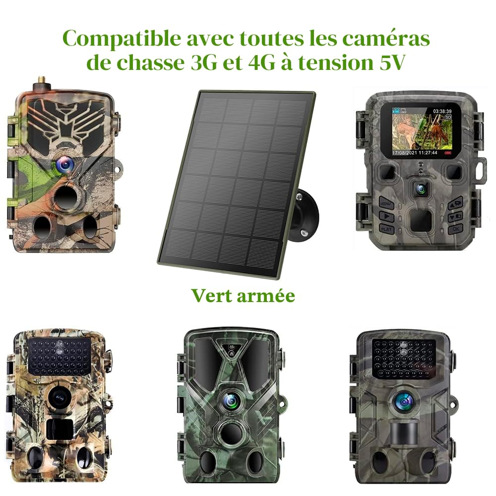 Lot de 2 panneau solaire 3W/5V,Compatible avec les caméras de chasse 3G/4G， batterie Li-ion 6000mAh,régulateur de tension PCB,micro-USB/Type-C/DC,IP66, Convient aux caméras de chasse sur le terrain