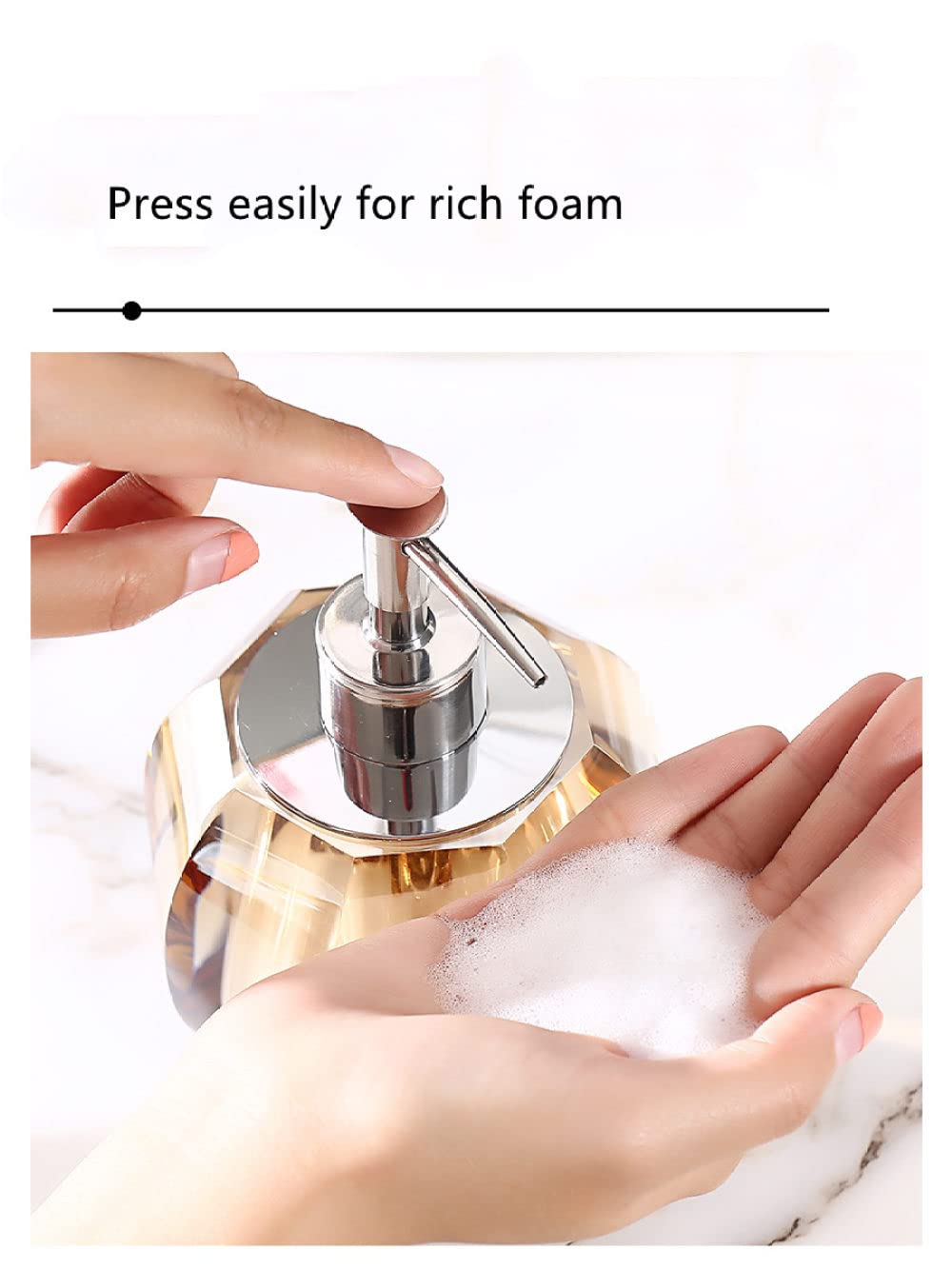 Seifenspender aus Kristallglas, Modernglamouröser Champagner Luxuryspülmittel Spender für Küche, Dekorative Geschnittenem Diamond Quadratpumpflasche aus Glas Flüssigseifenspender für Küche,Br