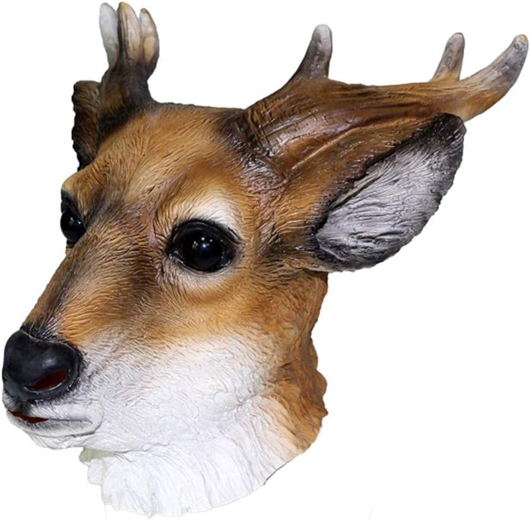 Reindeer Mask Deer Realistic Animal Head Latex Mask Costume Face Disguise Halloween Party Cosplay for Adult Brown