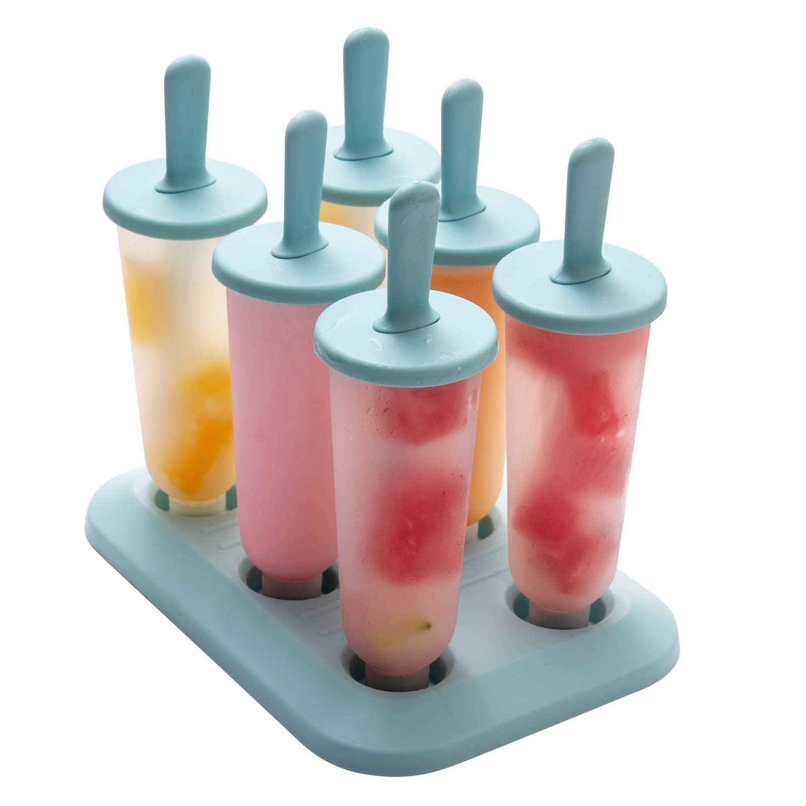 COOK WITH COLOR Popsicle Mold - 6 Section Reusable Ice Pop Molds for Frozen Yogurt, Ices, Ice Creams and Homemade Popsicles for Toddlers, Kids and Adults (Light Blue Cylinder)