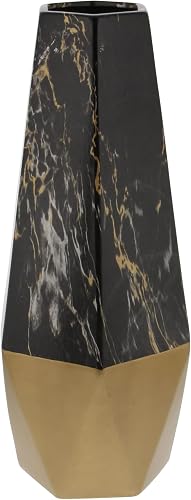 Deco 79 Ceramic Decorative Vase Faux Marble Centerpiece Vase with Gold Base, Flower Vase for Home Decoration 8" x 7" x 18", Dark Gray
