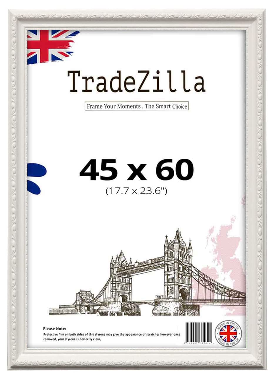 TradeZilla Large White Ornate Shabby Chic 45X60 CM Picture/Photo/Poster Vintage Antique frame for Art Prints, Vertically or Horizontally, Wall Mounting Hardware Included (White)