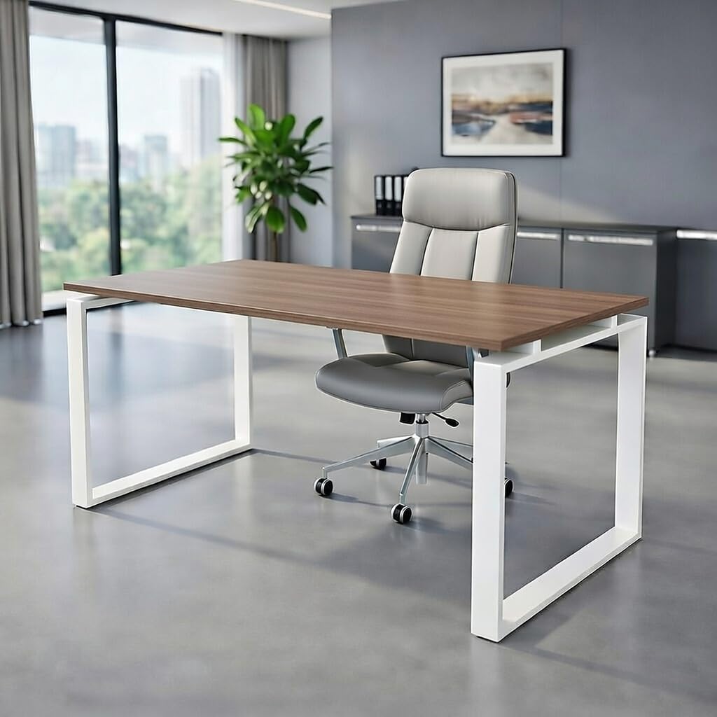 OFIFACTORY Mesa Oficina Profesional | Escritorio Madera con Tablero de Melamina 25 mm para Despacho, Teletrabajo, Ordenador o Estudio | Mesa Ordenador Escritorio Grande (140X80, Nogal)