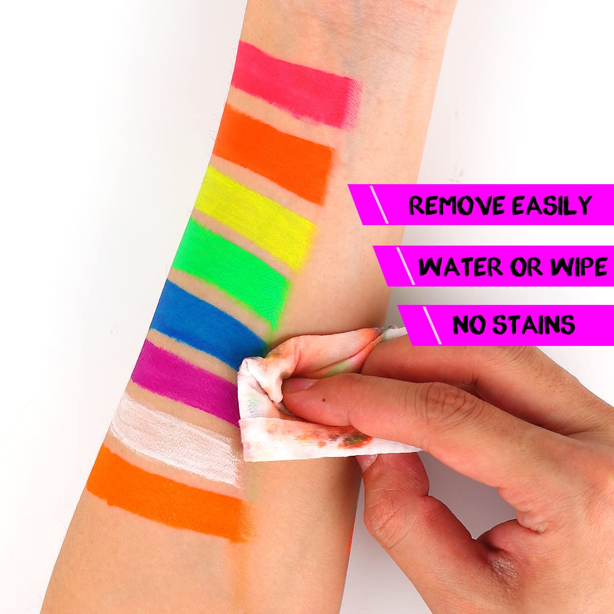 Bowitzki UV Neon Face and Body Paint 8 x 30ml /1 oz Liquid Large Kit Black Light Glow in the Dark Makeup Set Fluorescent Painting for Adults Music Festivals Party Halloween Christmas