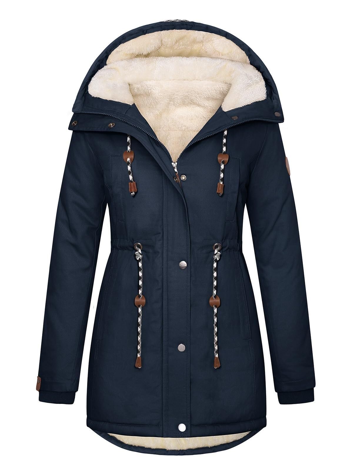 Women Parka Winter Coat Warm Fleece Lined Jacket Thick Quilted Hooded Outerwear Windproof Cotton Padded Overcoat With Pockets(Navy blue,Medium)