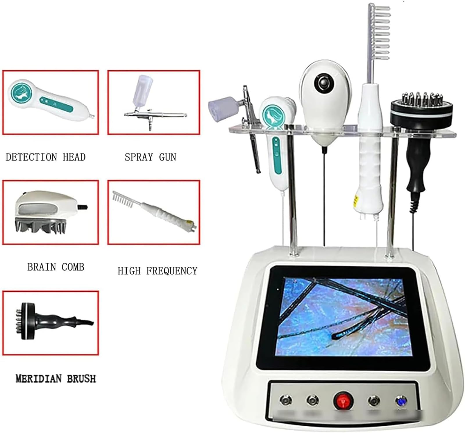 Hauthaaranalysator, Haarfollikel-Analysegerät mit LCD-Bildschirm, Dredge-Meridiane und Tiefenmassage, 5 Massage-Arbeitsköpfe, Testen der Gesichtshautdiagnose, für Salon Spa Zuhause