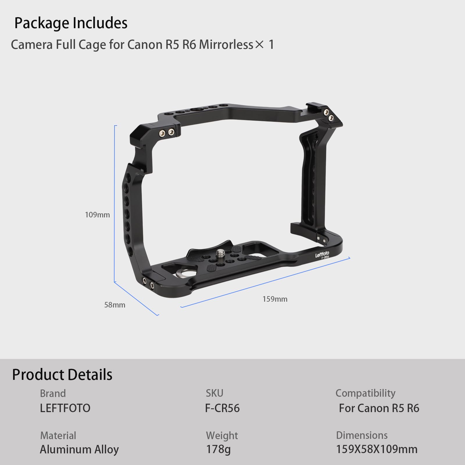 Fotocamera Full Cage per Canon R5 R6 Mirrorless,Estensione Mount Microfono Riempimento Luce Staffa Accessori Filmatura, con Cold Shoe