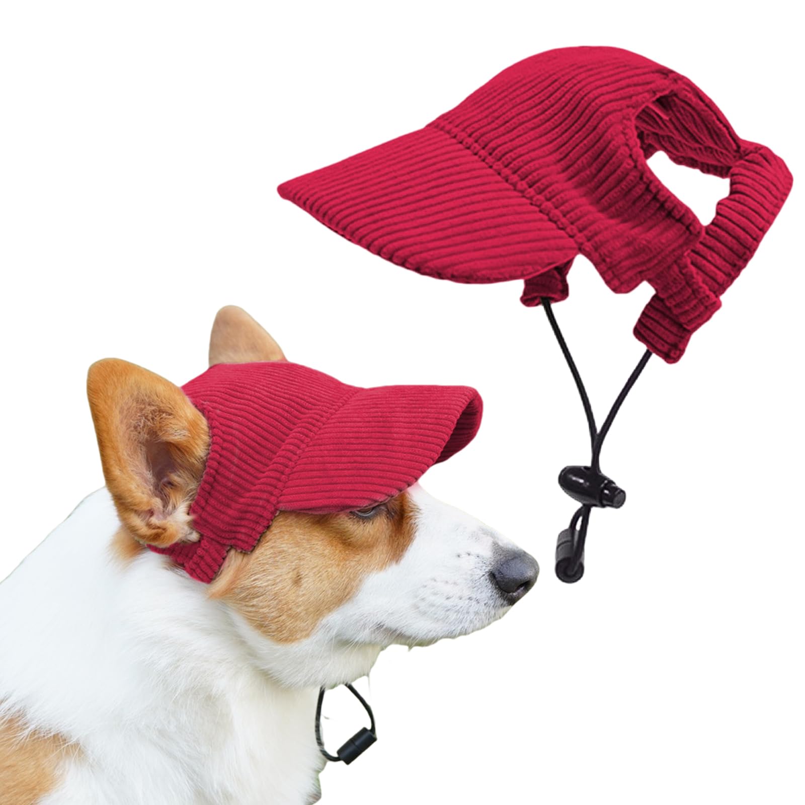 Dog Baseball Cap, Summer Dog Sun Protection Hat Adjustable Pet Cat Dog Baseball Hat Visor Cap with Ear Holes for Puppy Small Medium Large Dogs (Red, L)