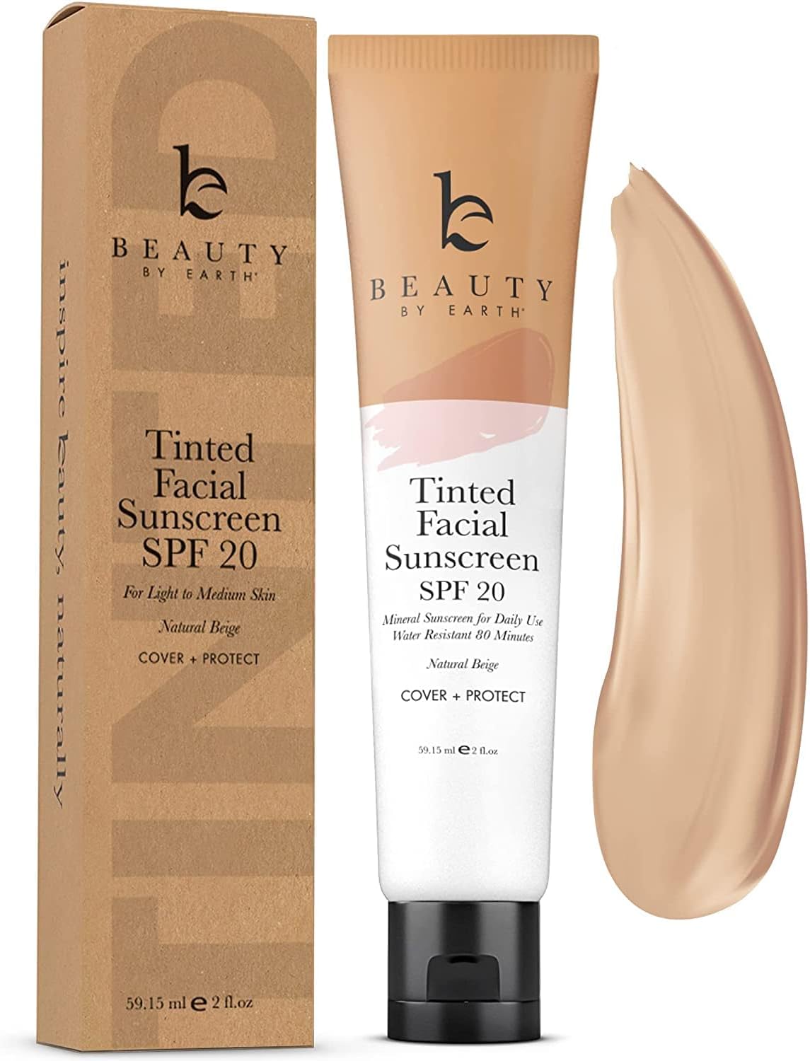 Tinted Sunscreen for Face - SPF 20 With Natural & Organic Ingredients Broad Spectrum Sunblock Lotion, Tinted Moisturizer Zinc Oxide Sunscreen Face for Skincare, Facial Sunscreen (Light Beige)