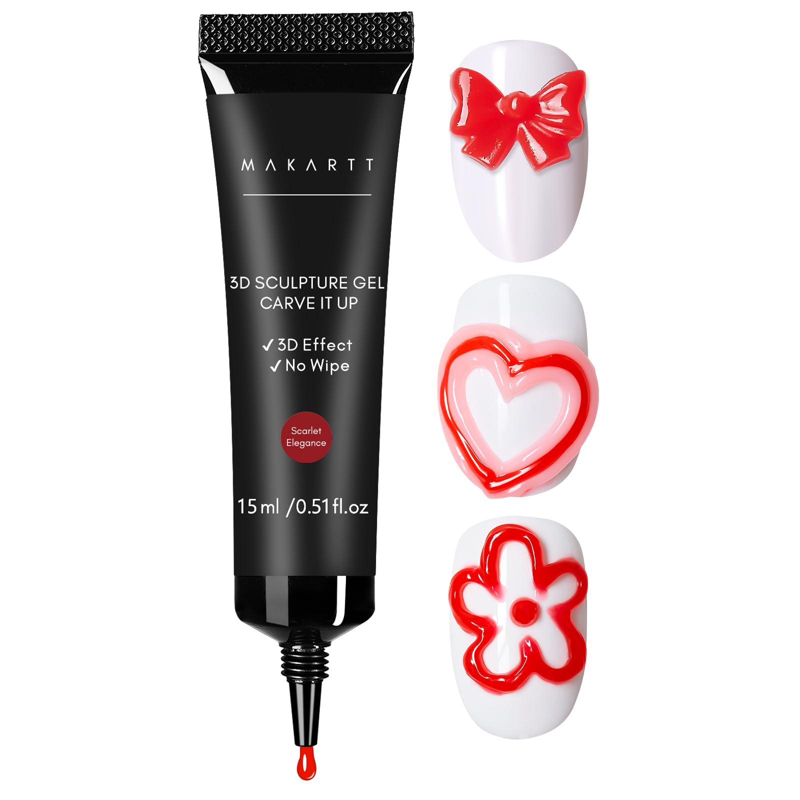 Makartt 3D Nail Gel, Hard Solid Pudding Sculpting Gel for Decorations, Nail Charms, 3D & 5D Nail Art Molding Gel, Scarlet Elegance