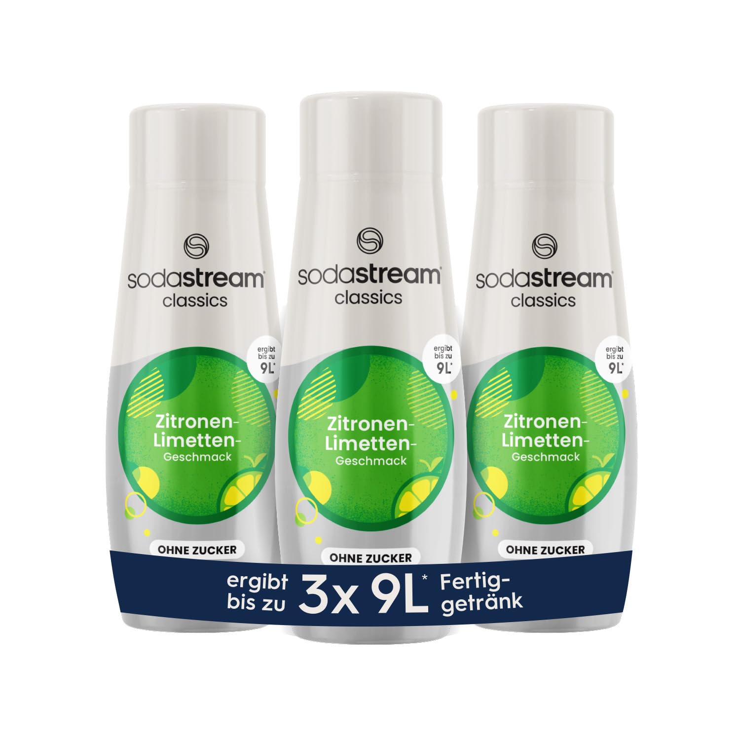 SodaStream Sirup 3x Zitrone-Limette ohne Zucker, 1x Flasche ergibt 9 Liter Fertiggetränk, Sekundenschnell zubereitet und immer frisch, 3x 440 ml