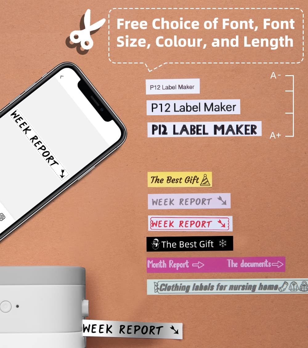 Stampante Per Etichette Bluetooth Phomemo P12 - Mini Etichettatrice Per Casa E Ufficio, Termica E A Trasferimento