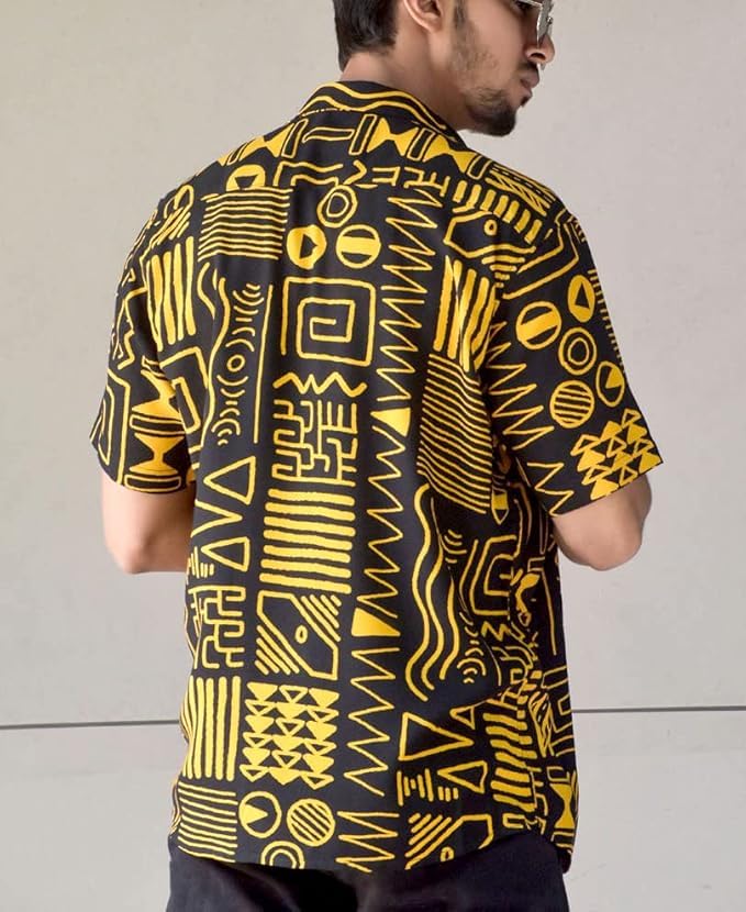 Image of Men's Striped Slim Fit Half Sleeves Stratchable Printed Shirt