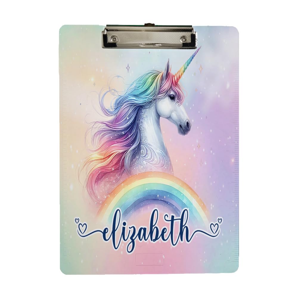 Personalised Rainbow Unicorn Design for Girls, Kids – Gift for Back to School, Birthday & Unicorn Fans, Clip Board, MDF-Hardboard.