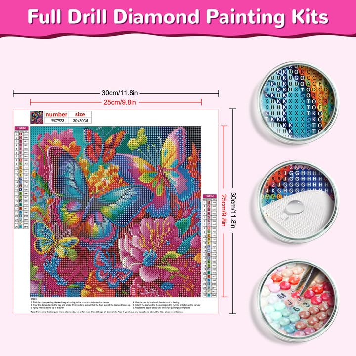 HEIBAGO 5D DIY Diamond Art Painting Kits for Audlts Full Drill Butterfly Diamond Painting for Beginners Rhinestone Embroidery Diamond Dots Set Flowers Gem Art Crafts for Home Decor 30x30cm - Image 2
