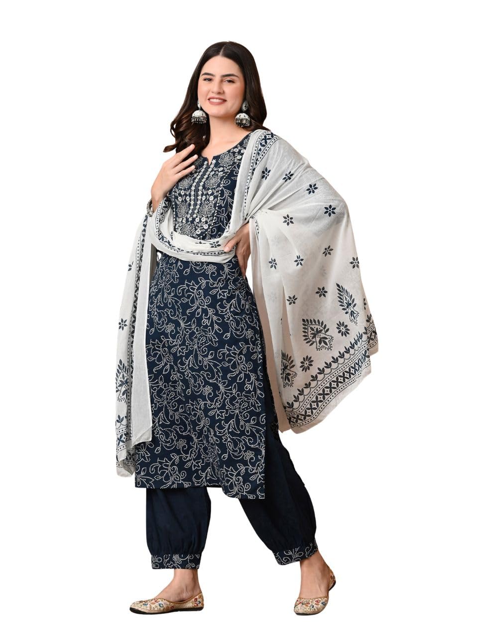 amazon brand - tavasya Womens Floral Printed Regular Pure Cotton Kurta with Trousers & Dupatta | Kurta Set | Salwar Suit | Ethnic Wear-picture-17