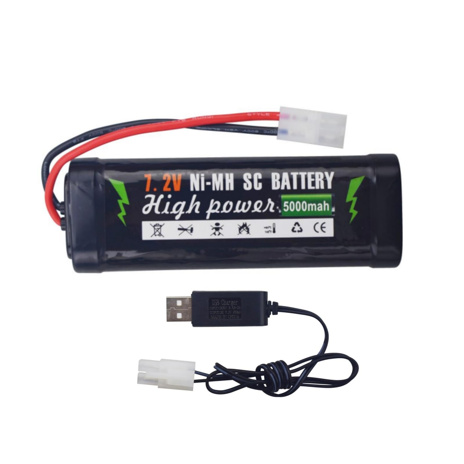 1PCS 7.2V 5000mAh NiMH Battery + KET-2P Plug + USB Charger for RC Truggy Buggy High Power Tiangong Connector for RC Car Trucks