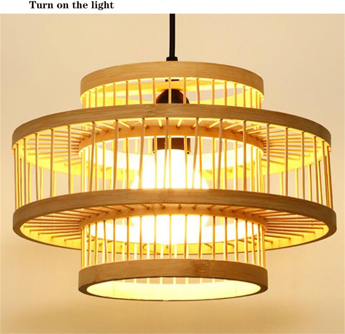 1 Lights Boho Bamboo Basket Lamp Shade Farmhouse Hand-Woven Rattan Japanese Style Bamboo Cage Island Decor Light Fixture for Bedroom Living Room Foyer Hallway